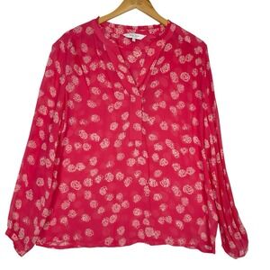 Part Two Hella Blouse Sheer Pink Floral Henley Sz 8 Ruffle Detail Feminine Boho